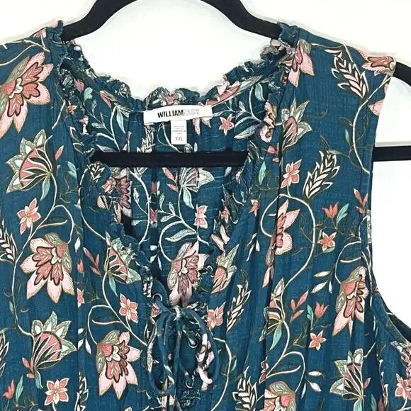 WILLIAMRAST Women Ruffle Mini Dress Layered Floral Green Size XXL Sleeveless Tie - Picture 5 of 13